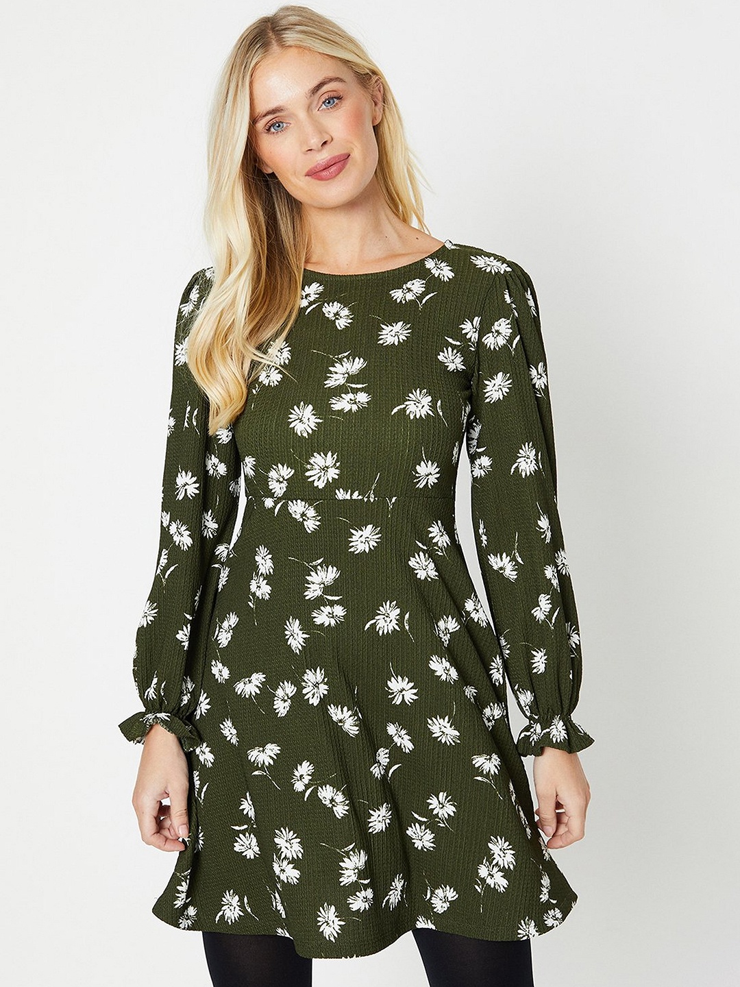 

DOROTHY PERKINS Petite Floral Print A-Line Dress, Olive