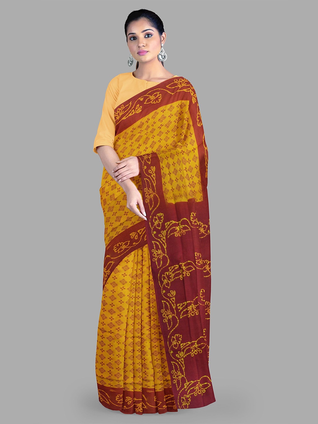 

The Chennai Silks Floral Printed Sungudi Pure Cotton Saree, Yellow