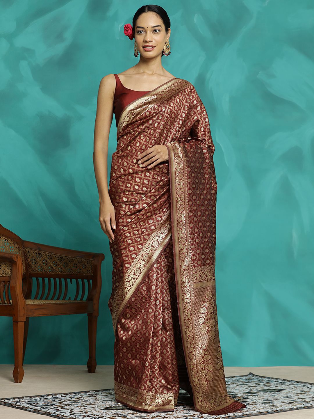 

Jaipur Kurti Zari Woven Design Heavy Banarasi Saree, Maroon