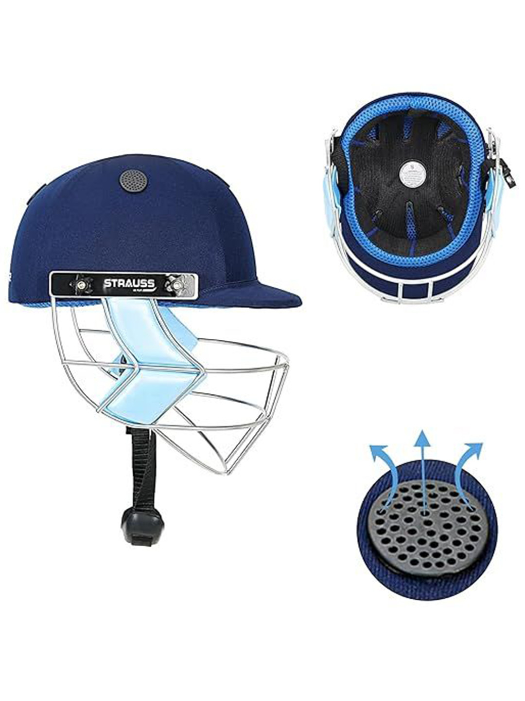 

STRAUSS Steel Grill Cricket Helmet With Adjustable Straps, Blue