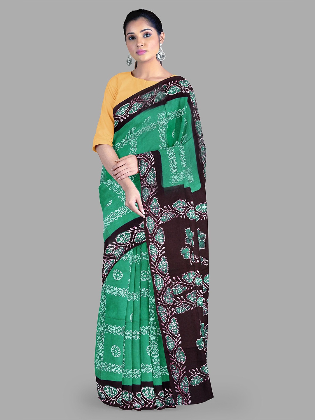 

The Chennai Silks Floral Printed Pure Cotton Sungudi Saree, Green