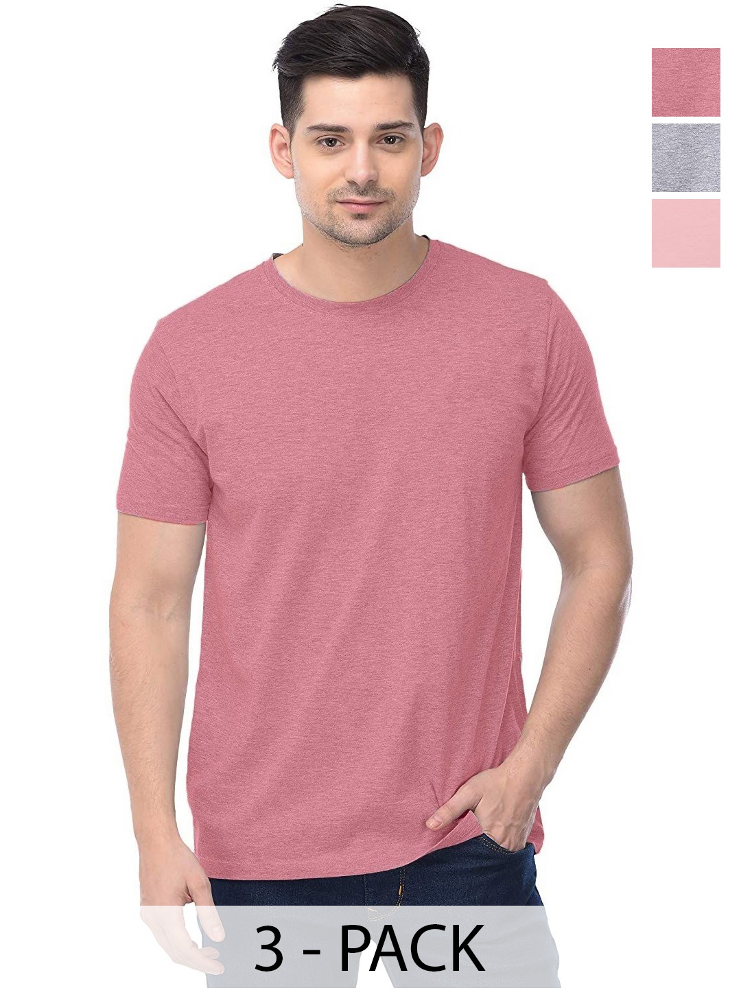 

COLOR CAPITAL Unisex Pack Of 3 Solid Round Neck Cotton T-shirts, Mauve