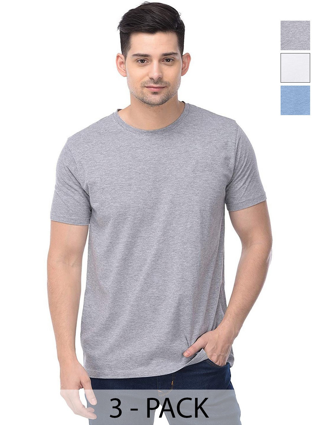 

COLOR CAPITAL Unisex Pack Of 3 Solid Round Neck Cotton T-shirts, Grey