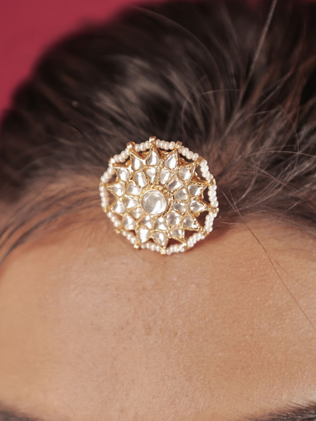 

srikala Gold-Plated Artificial Stones and Beads Studded Maang Tikka Head Jewellery