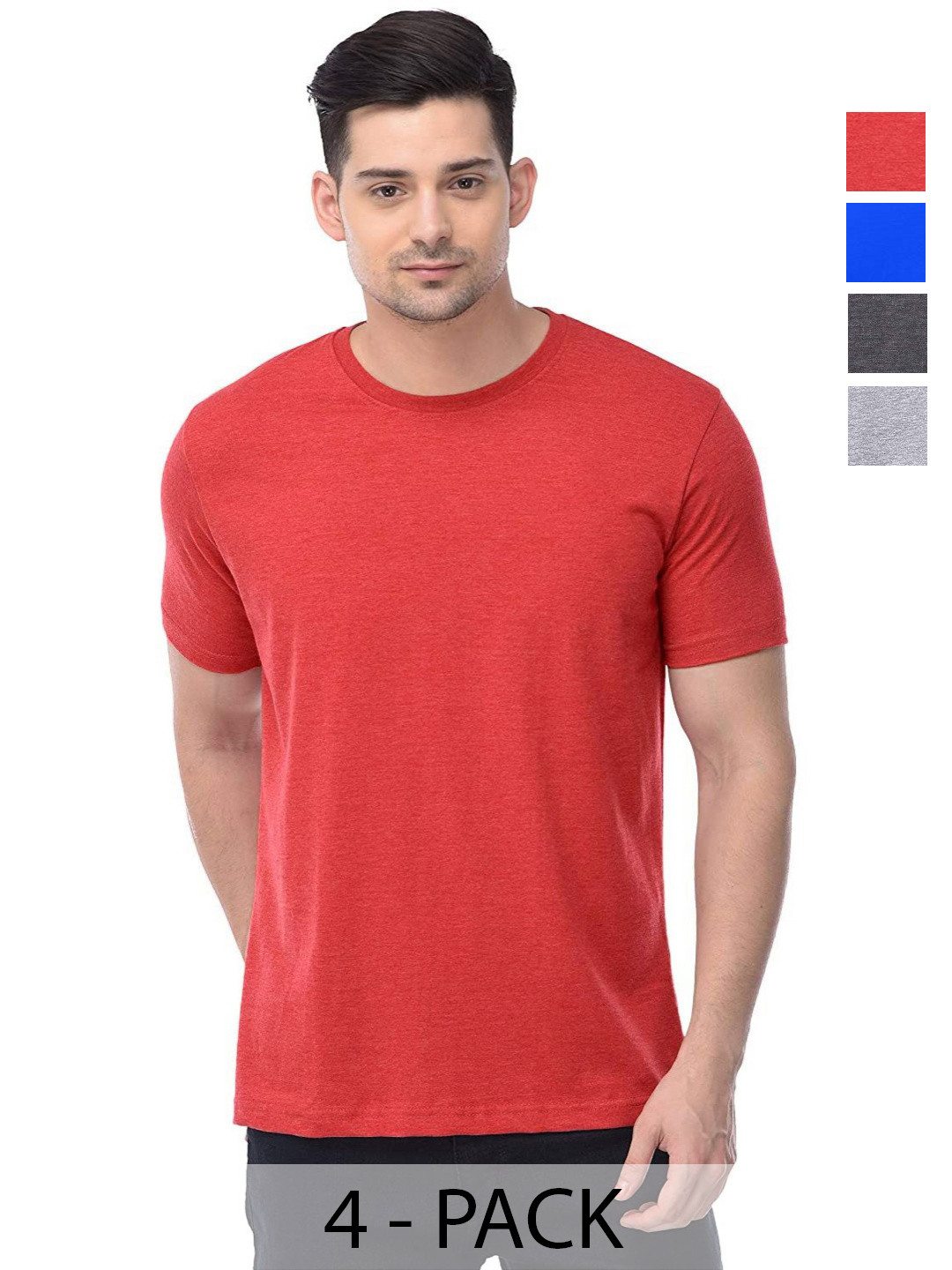 

COLOR CAPITAL Unisex Pack Of 4 Solid Round Neck Cotton T-shirts, Red