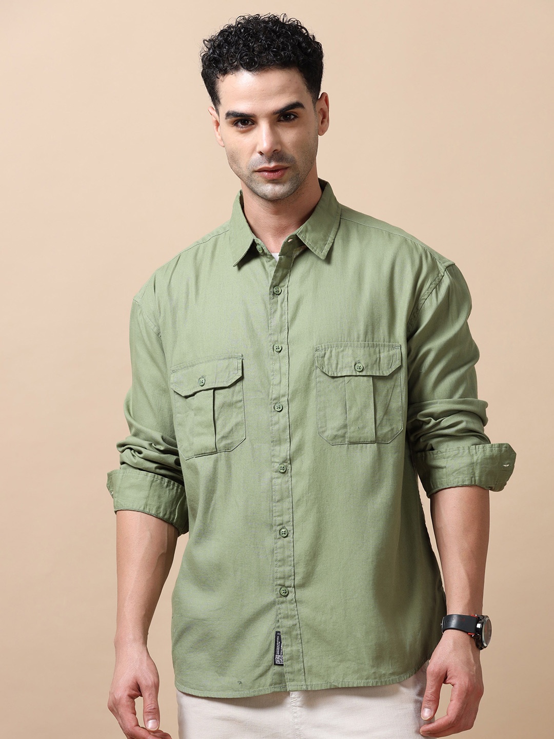 

SILISOUL Men Relaxed Spread Collar Solid Cotton Relaxed Fit Casual Shirt, Green