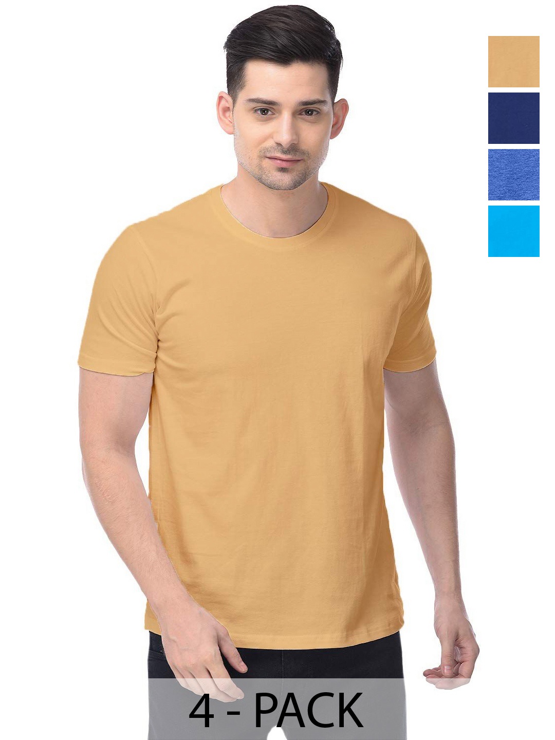 

COLOR CAPITAL Unisex Pack Of 4 Cotton T-Shirts, Yellow