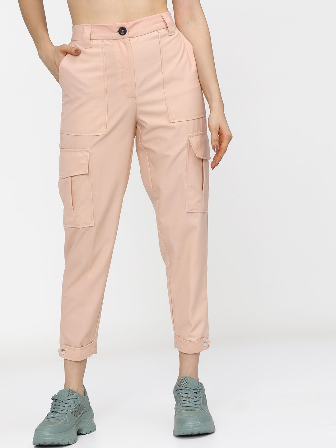 

Tokyo Talkies Women Tapered Fit Easy Wash Trousers, Pink