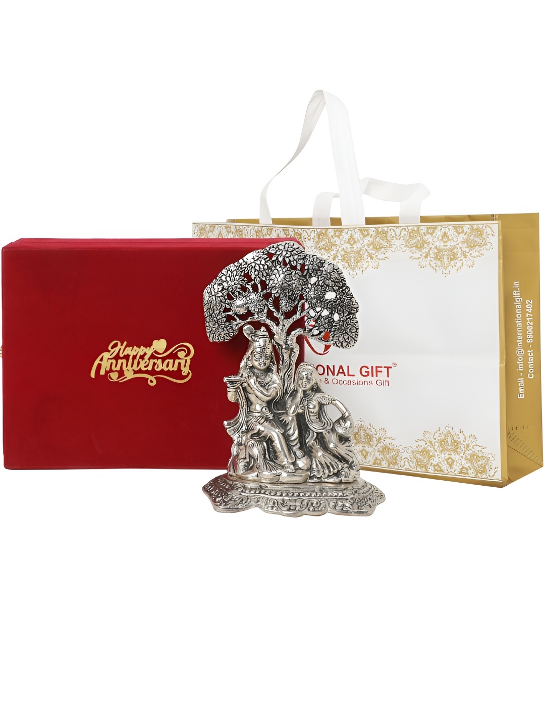 

INTERNATIONAL GIFT Radha Krishna Metal Religious Idol Showpiece, Silver