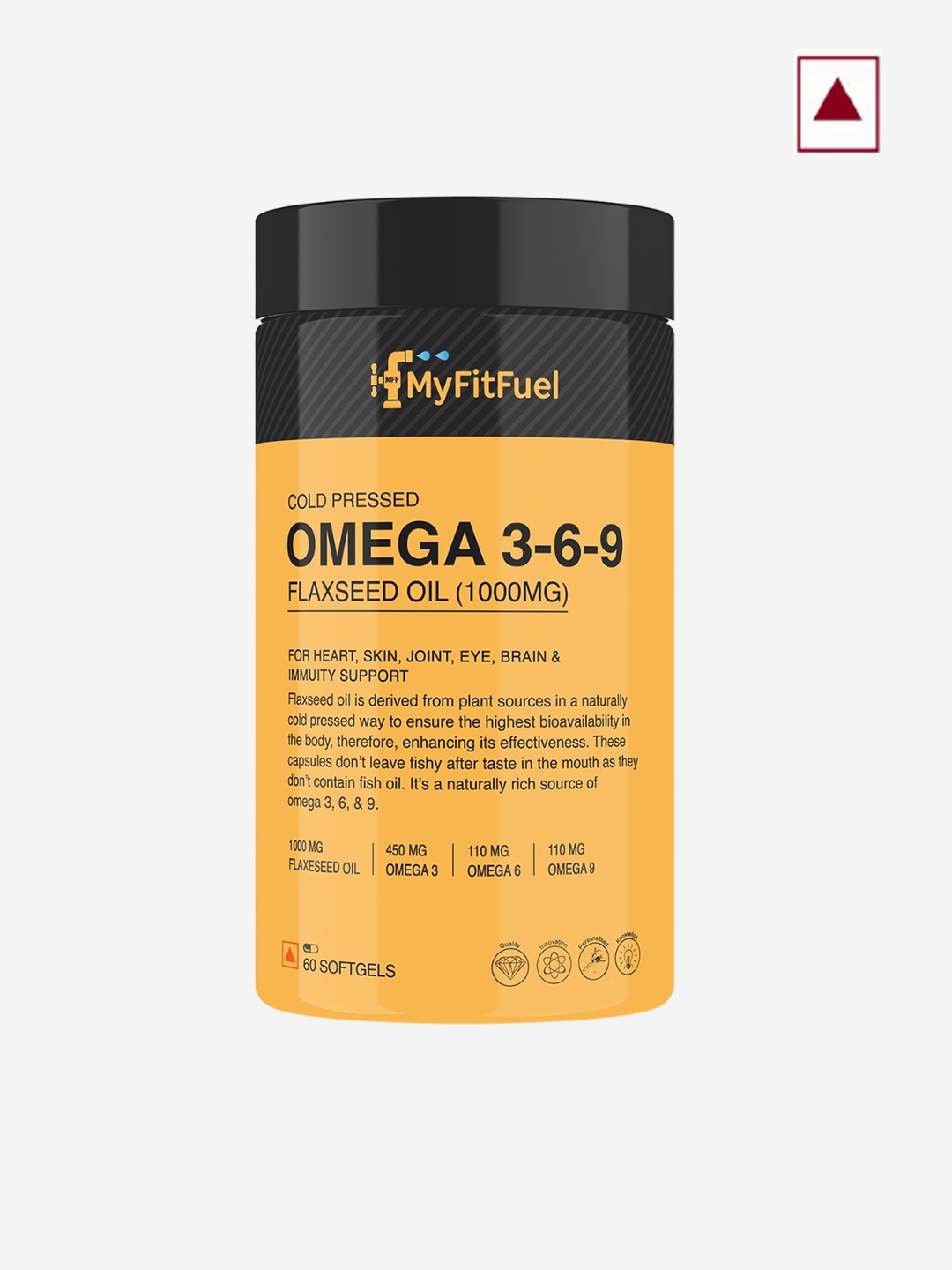 

MyFitFuel Omega 3 6 9 Flax Seed Oil 1000mg- 60 Softgel Capsules, Yellow