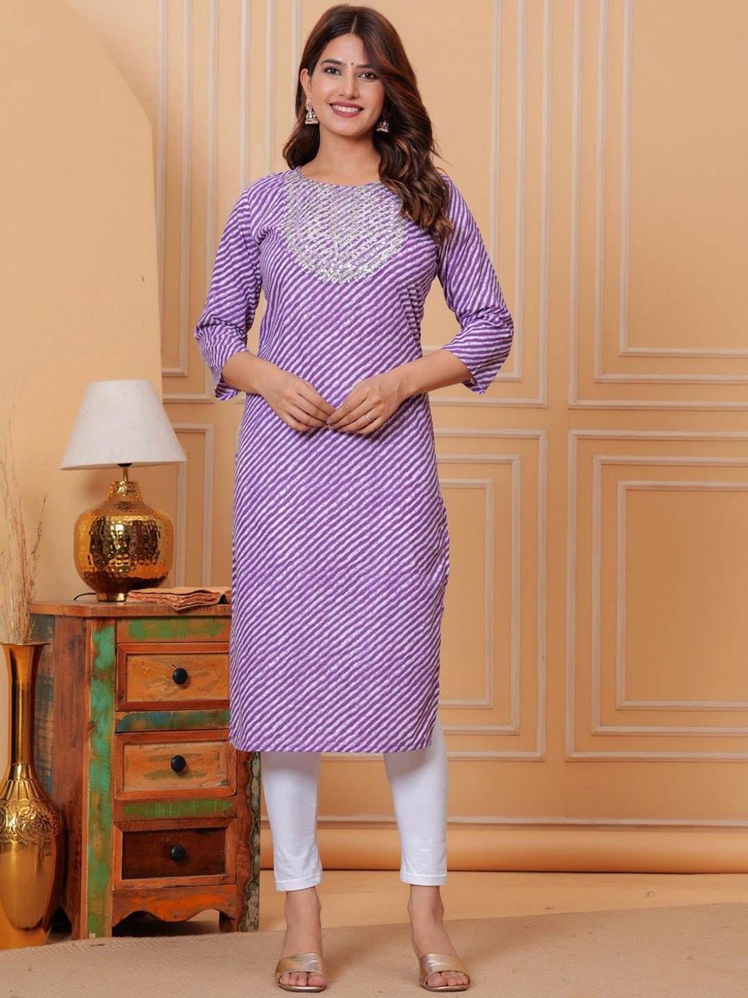 

KURTI WALA Women Leheriya Yoke Design Kurta, Purple
