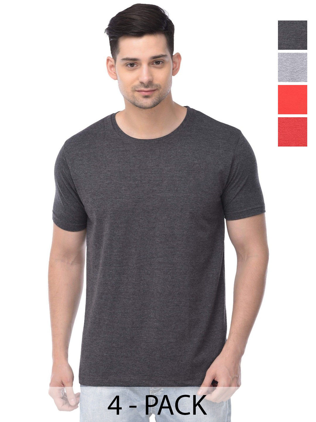 

COLOR CAPITAL Unisex Pack Of 4 Solid Round Neck Cotton T-shirts, Green