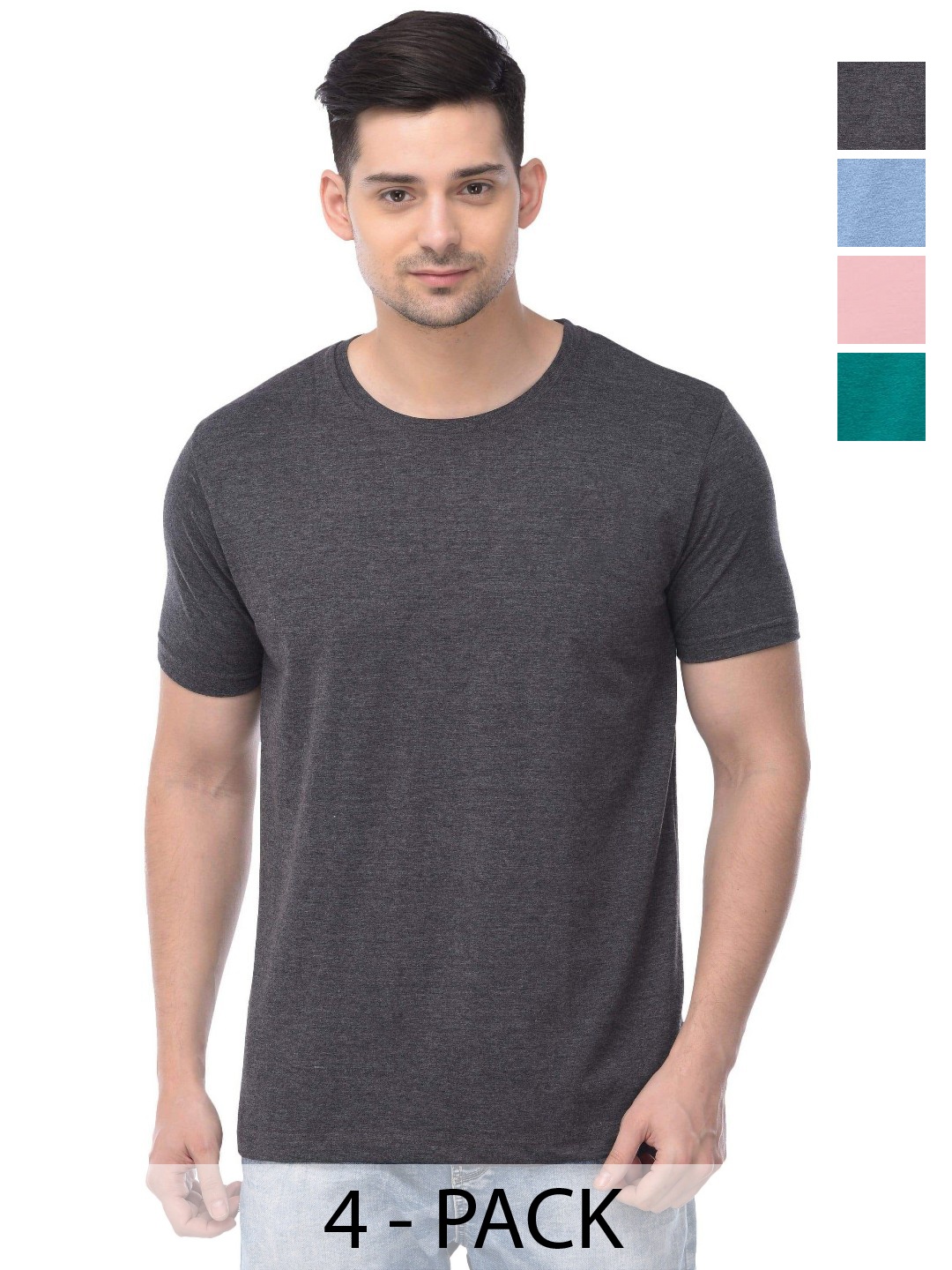 

COLOR CAPITAL Unisex Pack Of 4 Solid Round Neck Cotton T-shirts, Green