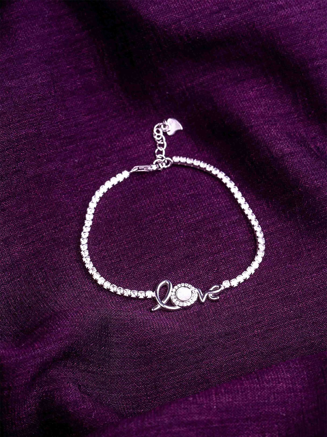 

STERLYN Women Sterling Silver Cubic Zirconia Rhodium-Plated Wraparound Bracelet