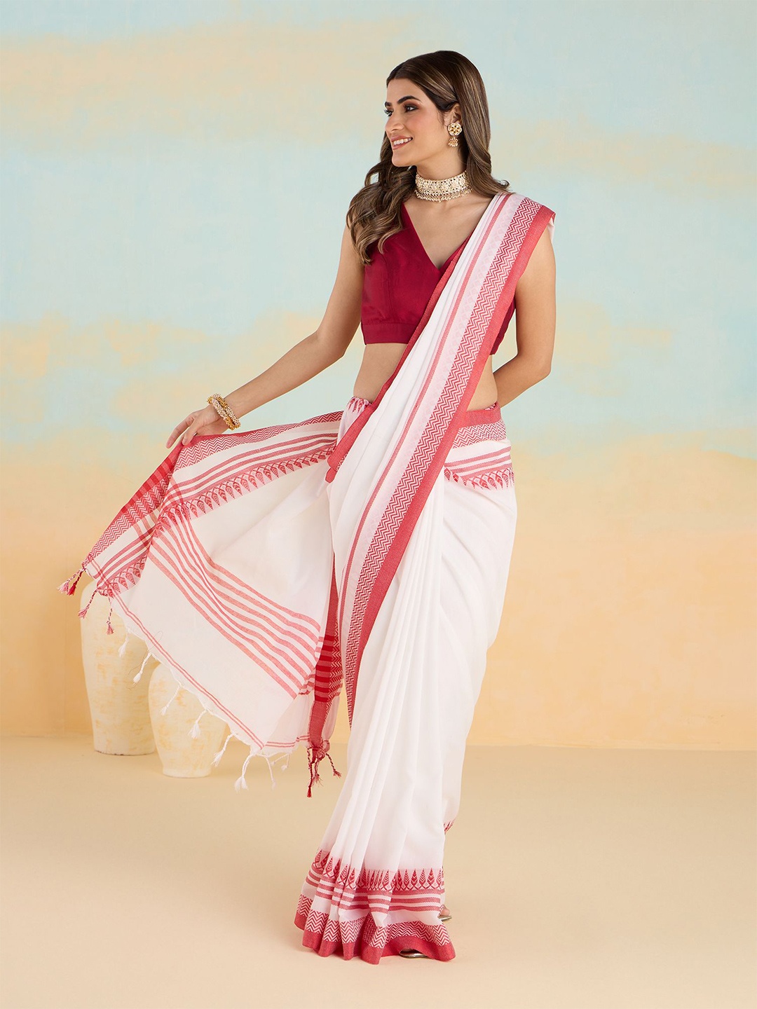 

Likha Pure Cotton Saree, White