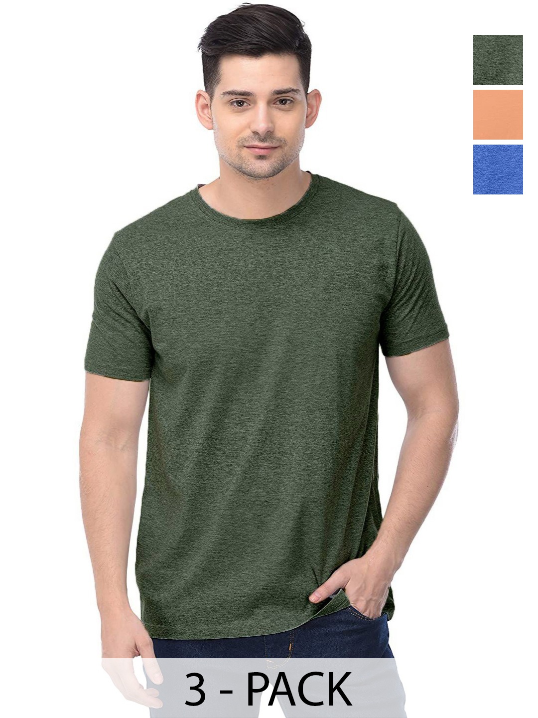 

COLOR CAPITAL Unisex Pack Of 3 Cotton T-Shirts, Olive