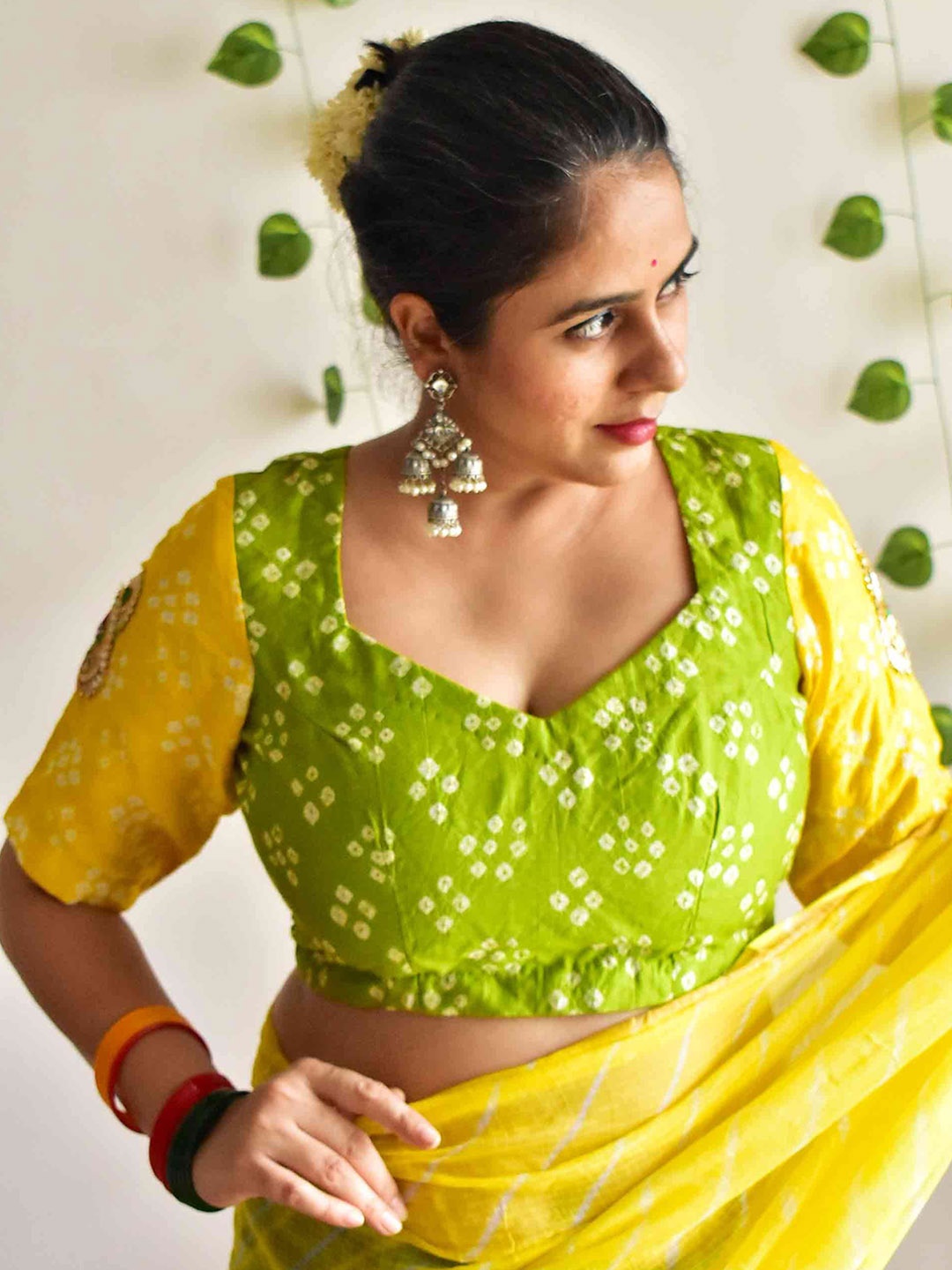 

Sundarii Printed Saree Blouse, Green