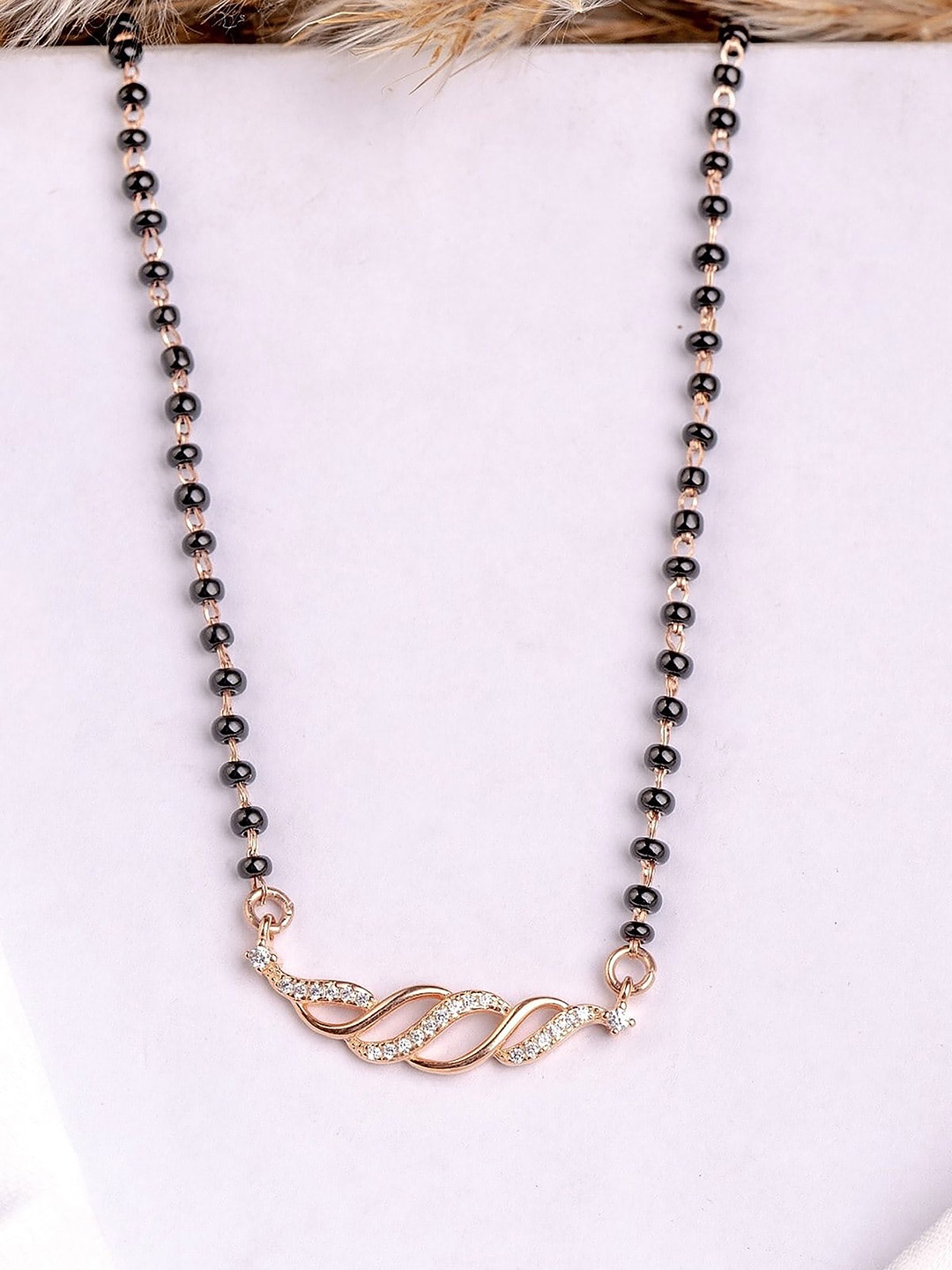 

STERLYN Rose Gold-Plated Artificial Stones and Beads Mangalsutra