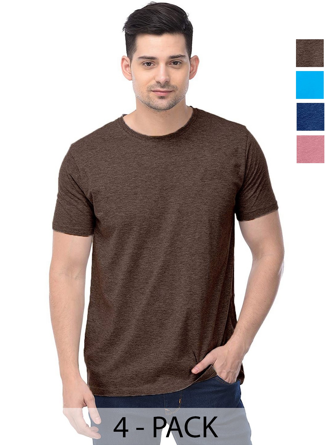 

COLOR CAPITAL Unisex Pack Of 4 Solid Round Neck Cotton T-shirts, Na