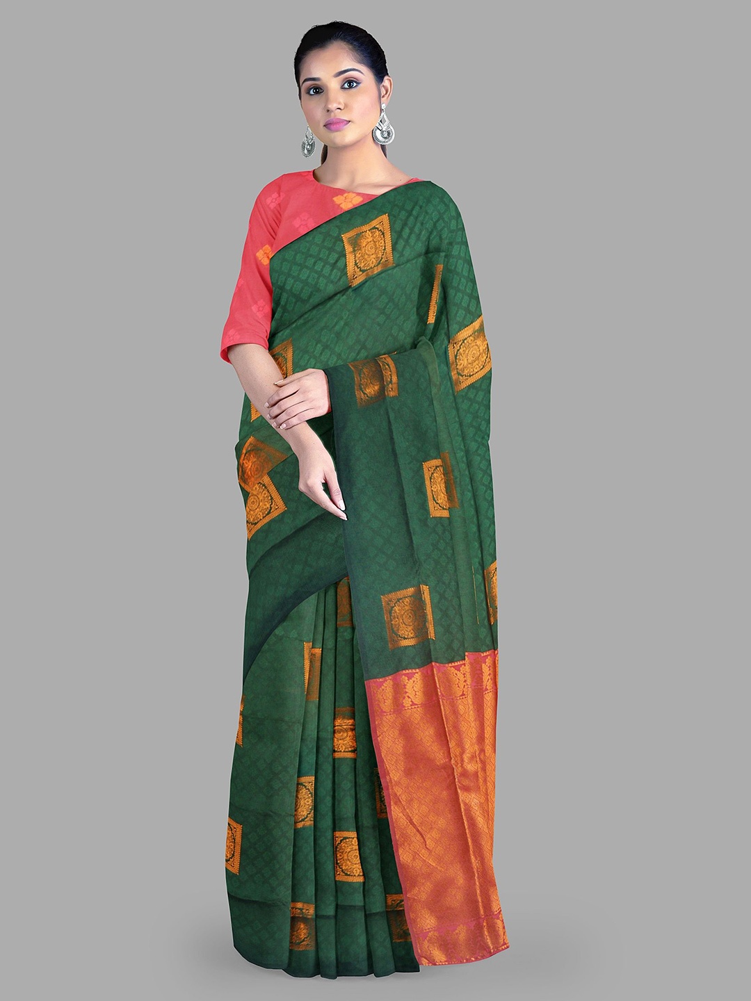 

The Chennai Silks Ethnic Motifs Zari Bhagalpuri Saree, Green