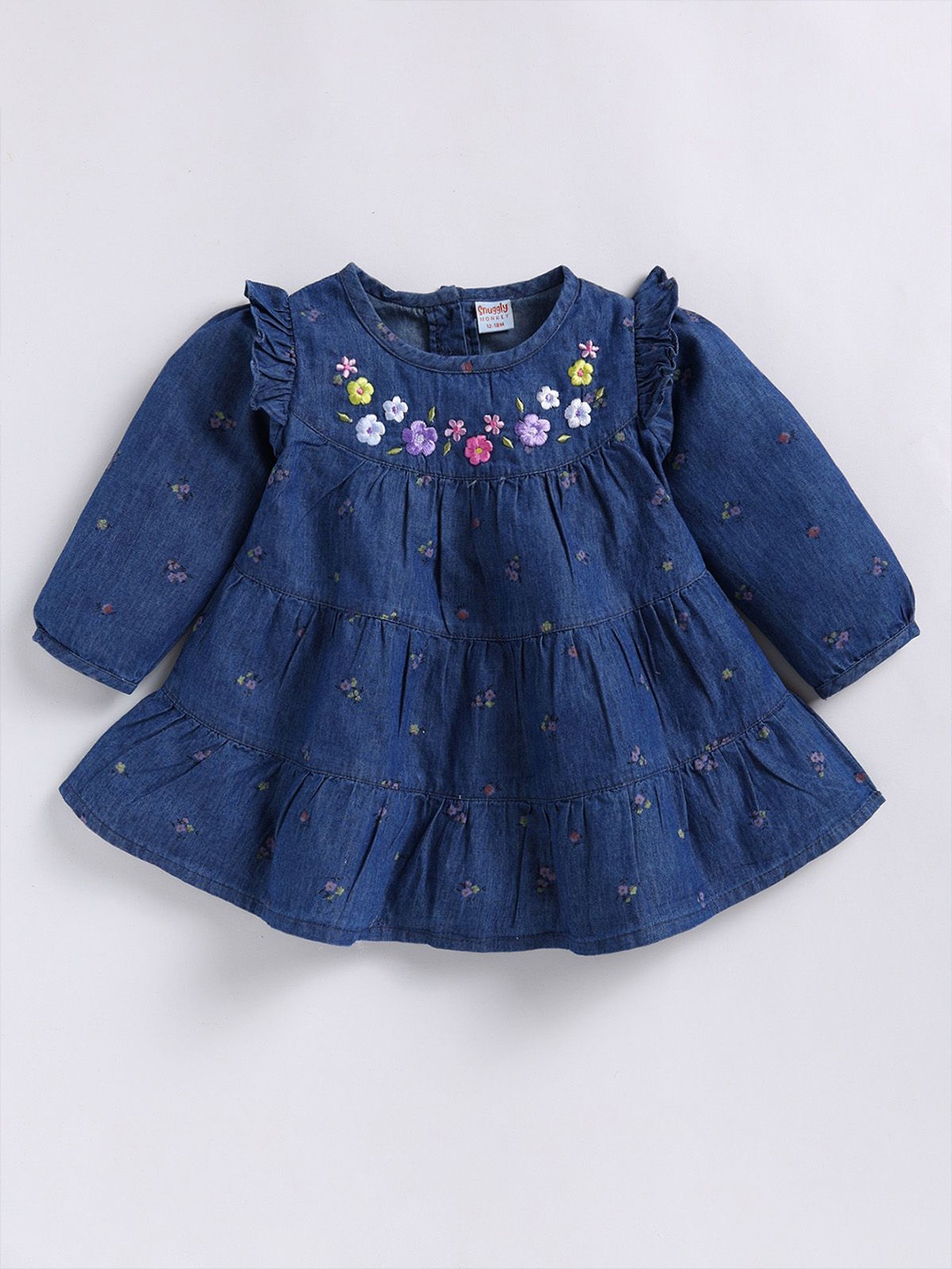 

SNUGGLY MONKEY Girl Embroidered Printed A-Line Dress, Navy blue