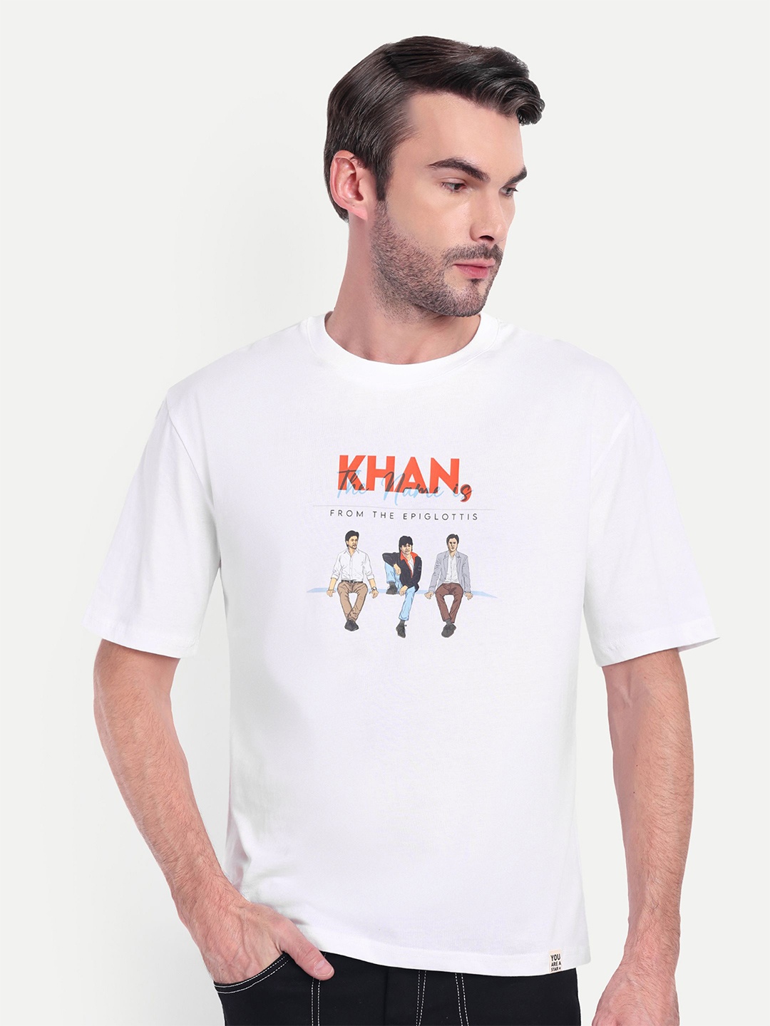 

BOLLYWOO.OOO Unisex Bio Finish Graphic Printed Round Neck Cotton Oversized T-shirt, White