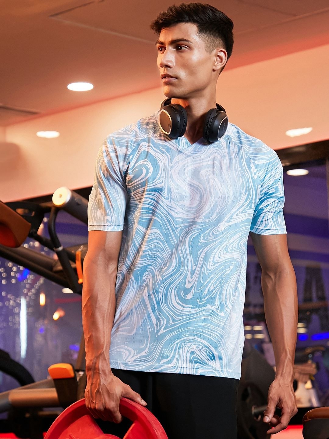 

CS LIFE Men Abstract Printed V-Neck T-Shirt, Blue