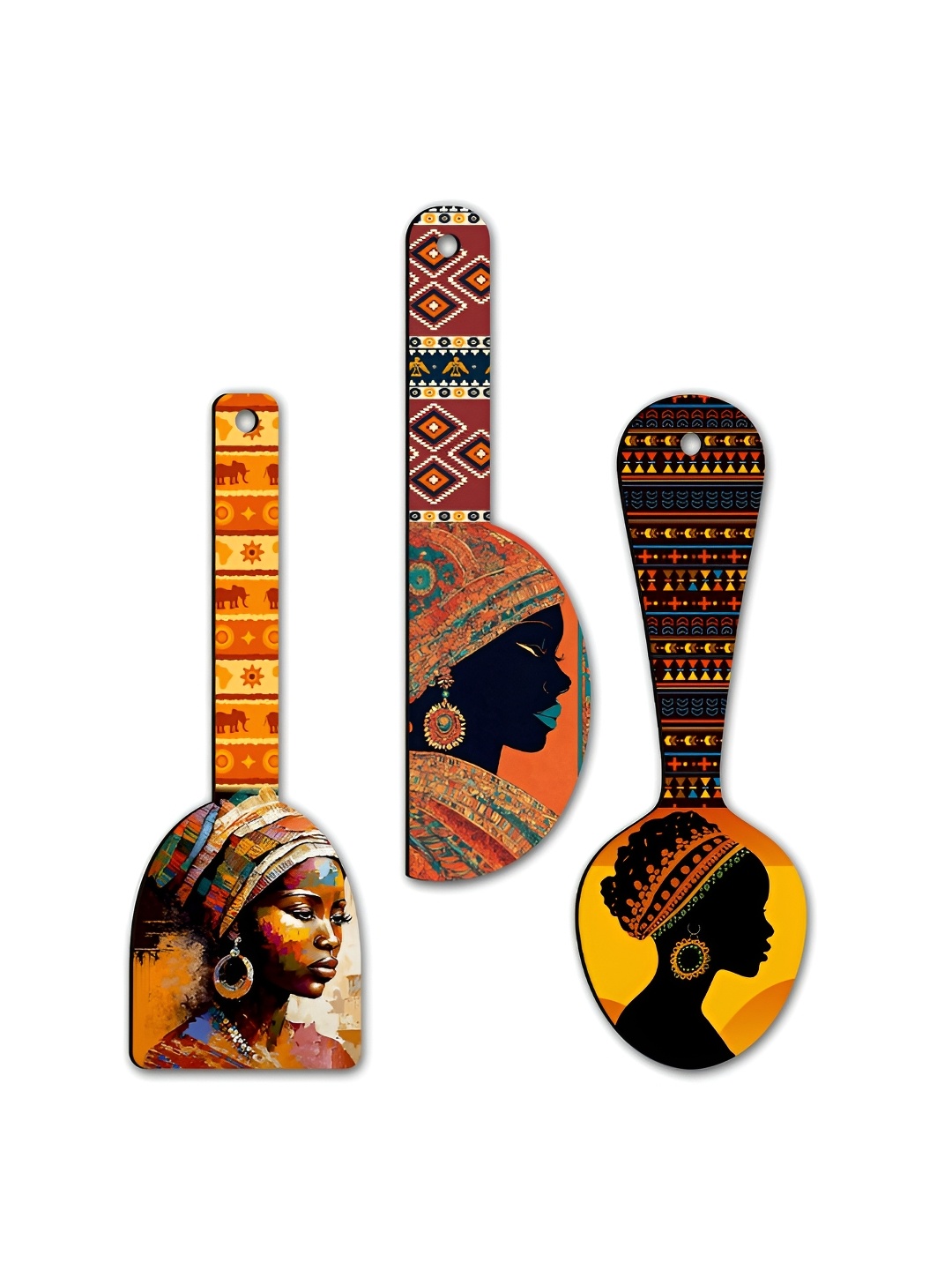 

CLAWCRAFTS Yellow & Black 3 Pieces Bohemian Wooden Wall Hanging