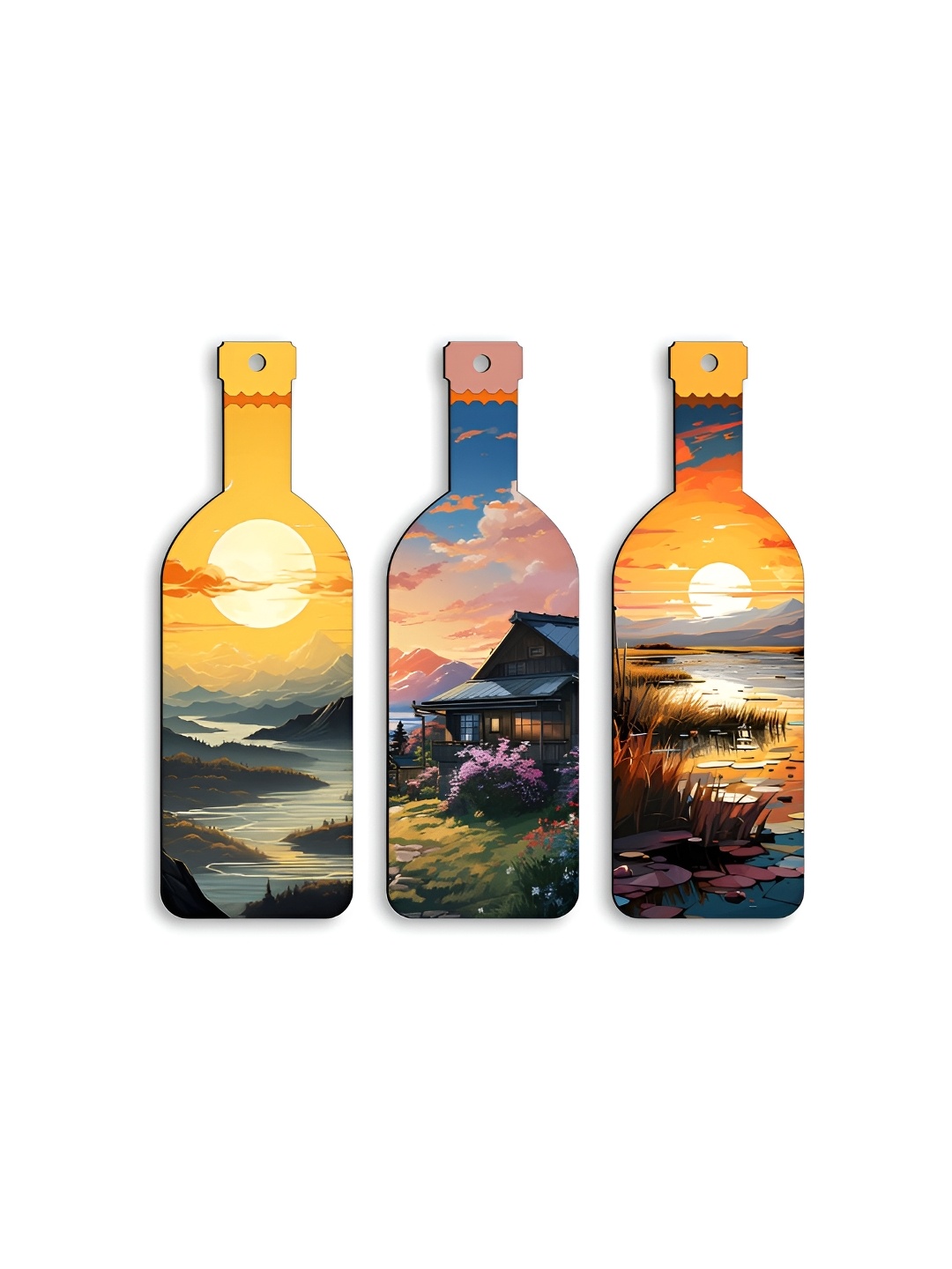 

CLAWCRAFTS Yellow & Black 3 Pieces Natural Elements Printed Wall Hangings