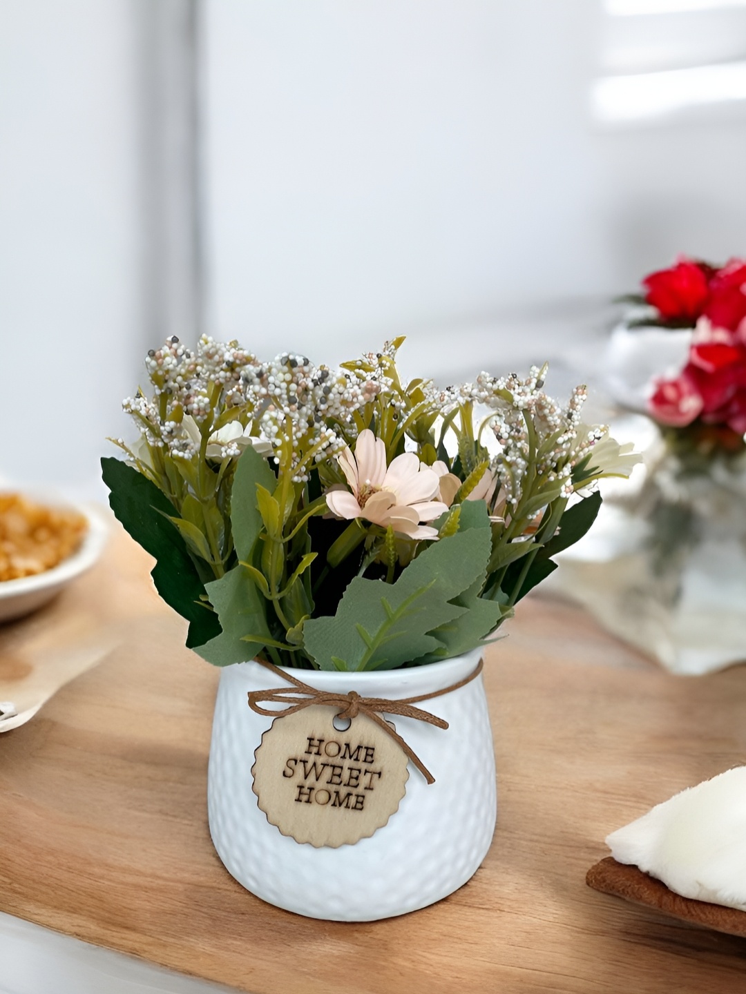 

Art Street White & Green Artificial Daisy Bunch Silk Flower With Ceremic Vase