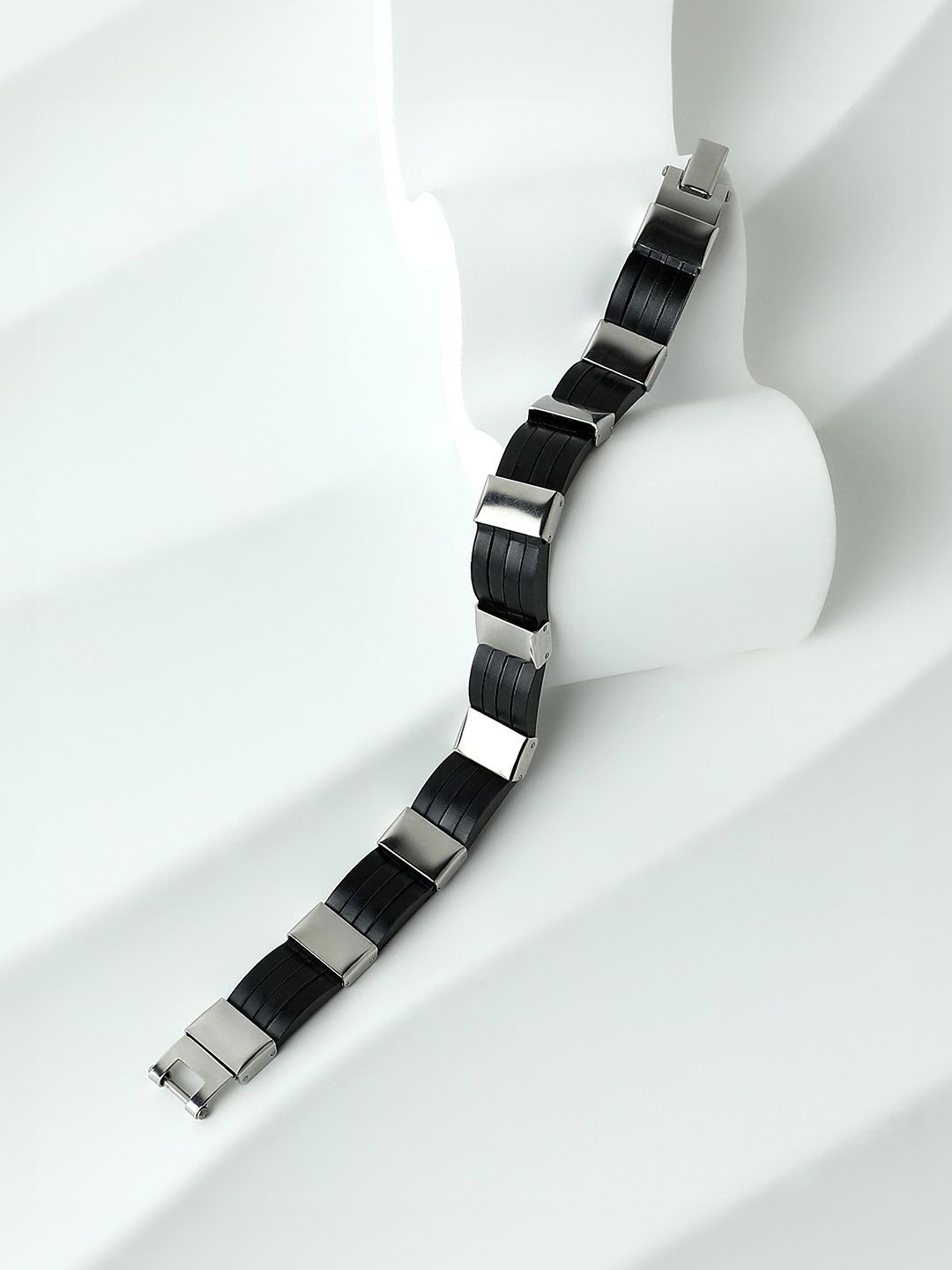 

French Accent Men Silver-Plated Block Tennis Link Bracelet, Black
