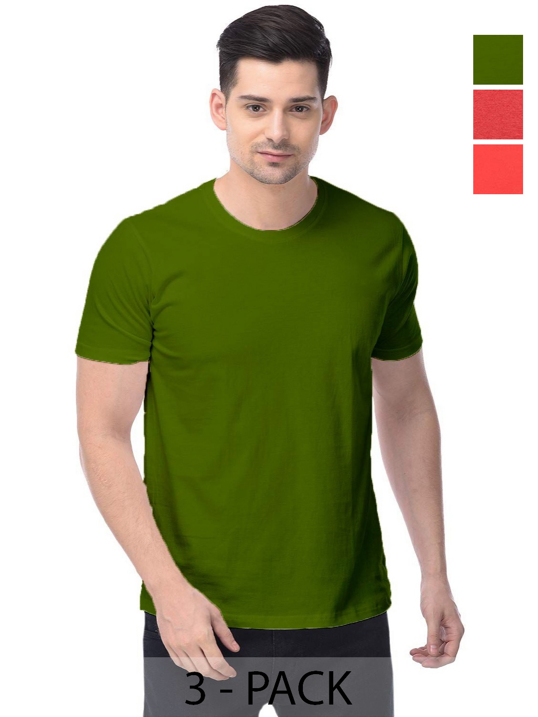 

COLOR CAPITAL Unisex Pack Of 3 Cotton T-Shirts, Green