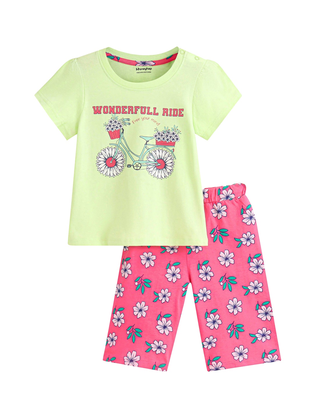 

Honeyhap Girls Printed Night suit, Pink