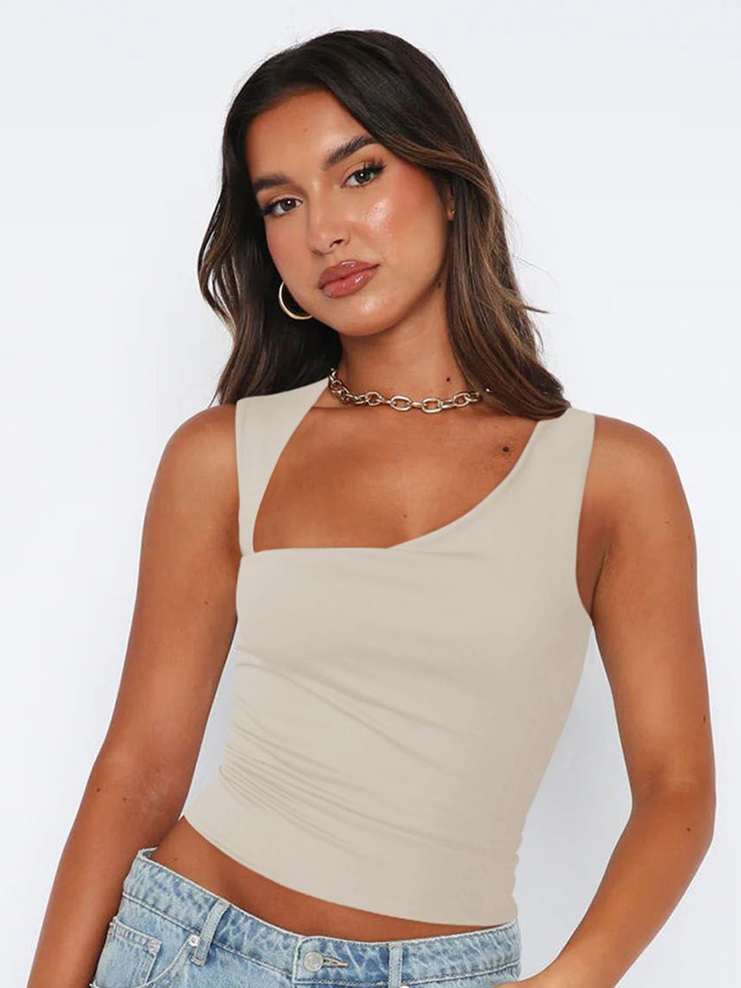 

StyleCast Women Solid Shoulder Straps Top, Beige
