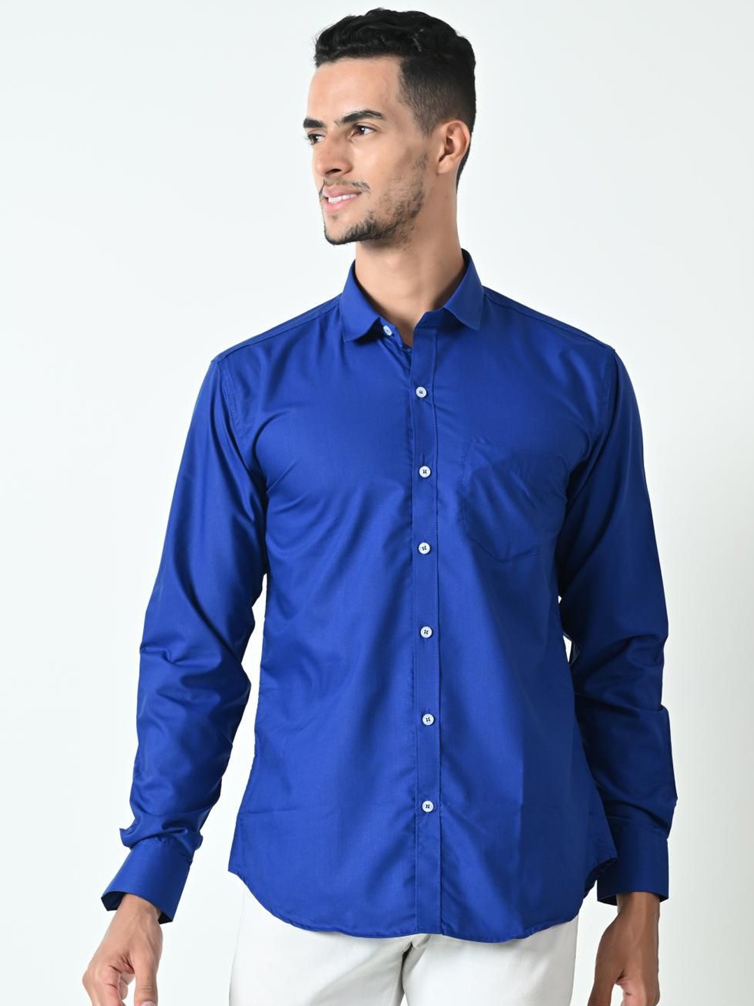 

PEBCO Men Classic Spread Collar Solid Cotton Slim Fit Casual Shirt, Blue