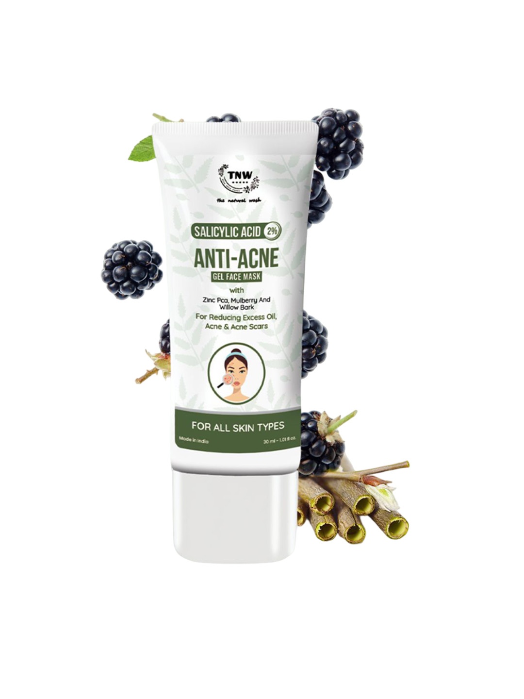 

TNW the natural wash 2% Salicylic Acid Anti Acne Gel Face Mask - 30g, White