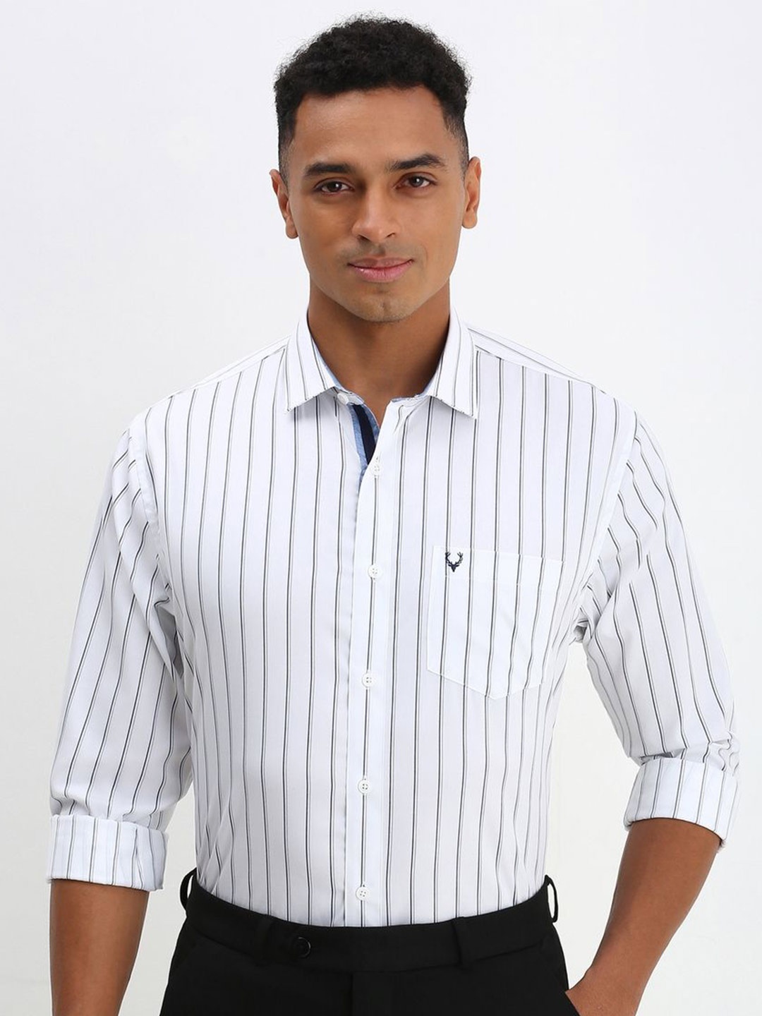 

Allen Solly Men Spread Collar Striped Cotton Slim Fit Formal Shirt, White