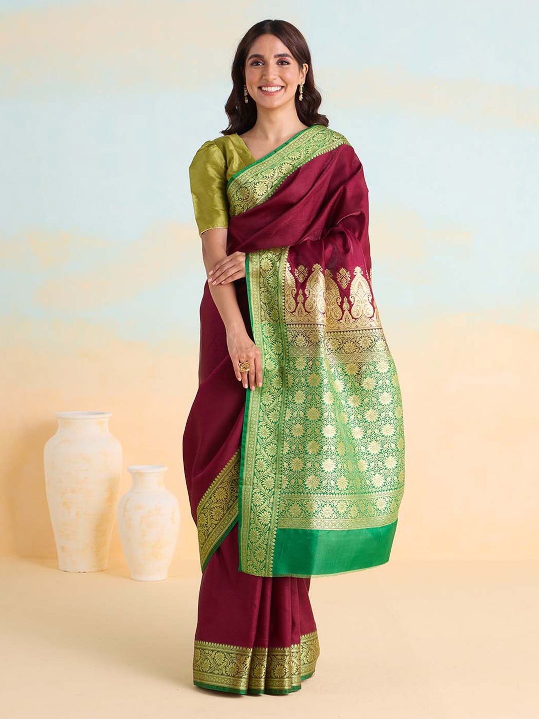 

Likha Woven Design Zari Saree, Maroon