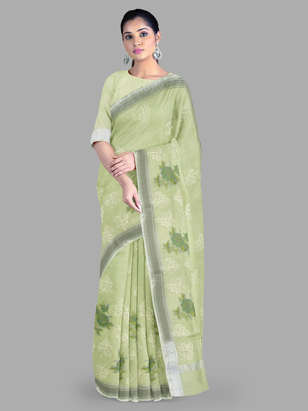 

The Chennai Silks Ethnic Motif Embroidered Kota Saree, Green