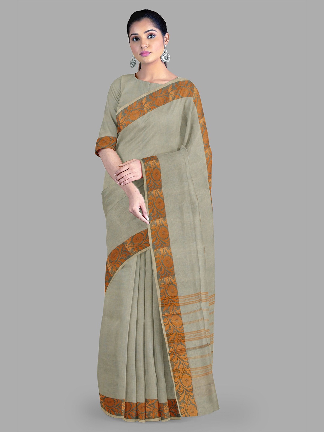 

The Chennai Silks Zari Pure Cotton Chettinad Saree, Grey