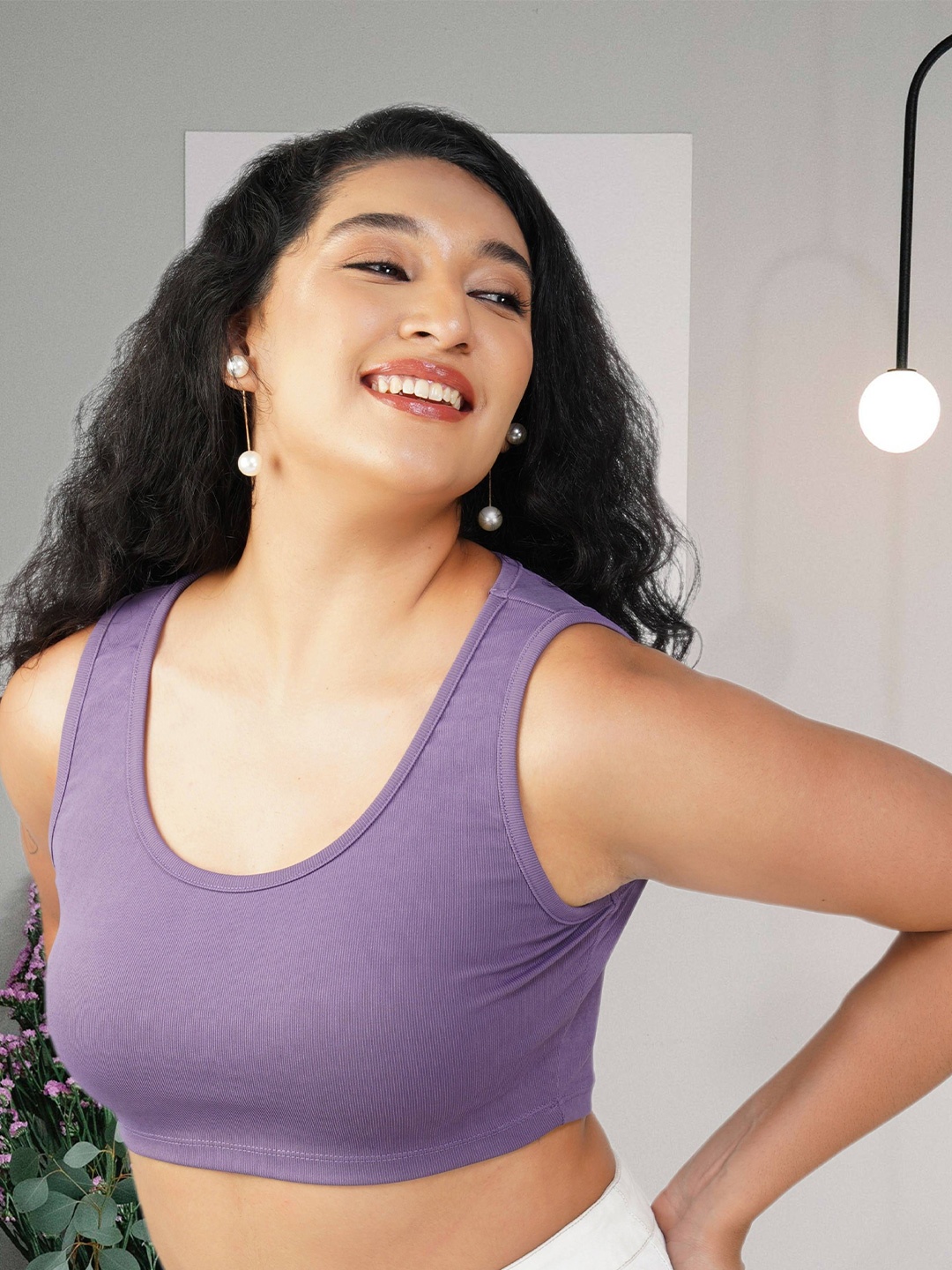 

Elibolz Women Solid Knits Scoop Neck Top, Purple