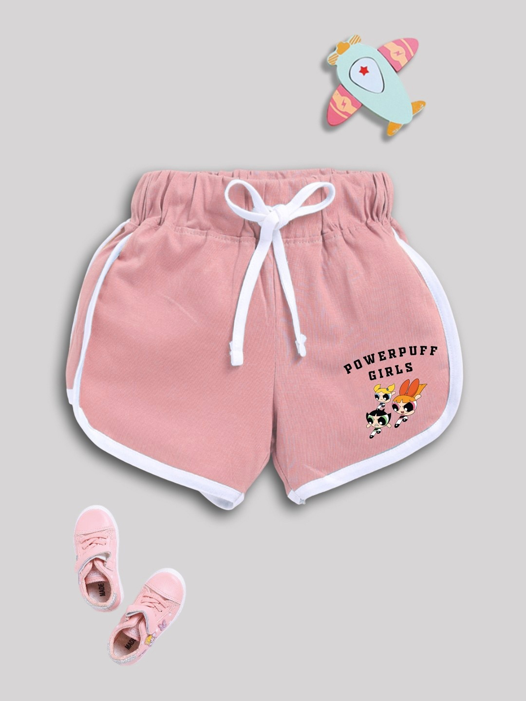 

YK X Minute Mirth Girls Powerpuff Girls Printed Pure Cotton Shorts, Mauve