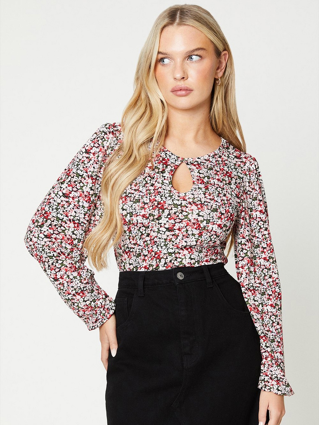 

DOROTHY PERKINS Floral Print Keyhole Neck Top, Red