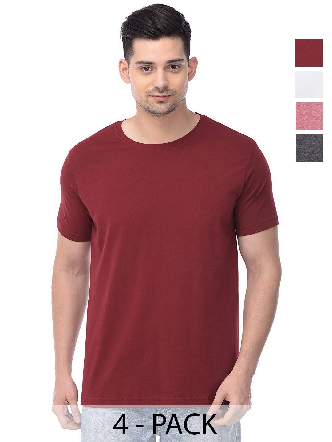 

COLOR CAPITAL Unisex Pack Of 4 Cotton T-Shirts, Maroon