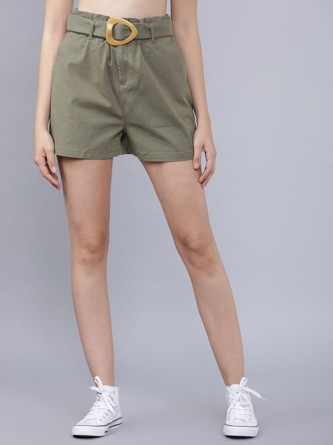 

Tokyo Talkies women cotton slim fit cargo shorts, Olive