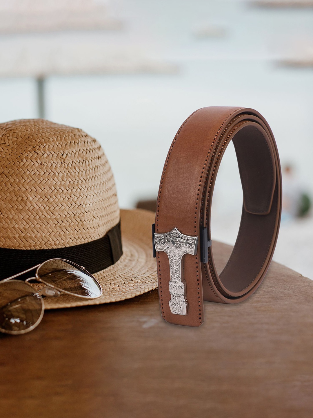 

KEZRO Men Solid Push Pin Closure Formal Belt, Brown