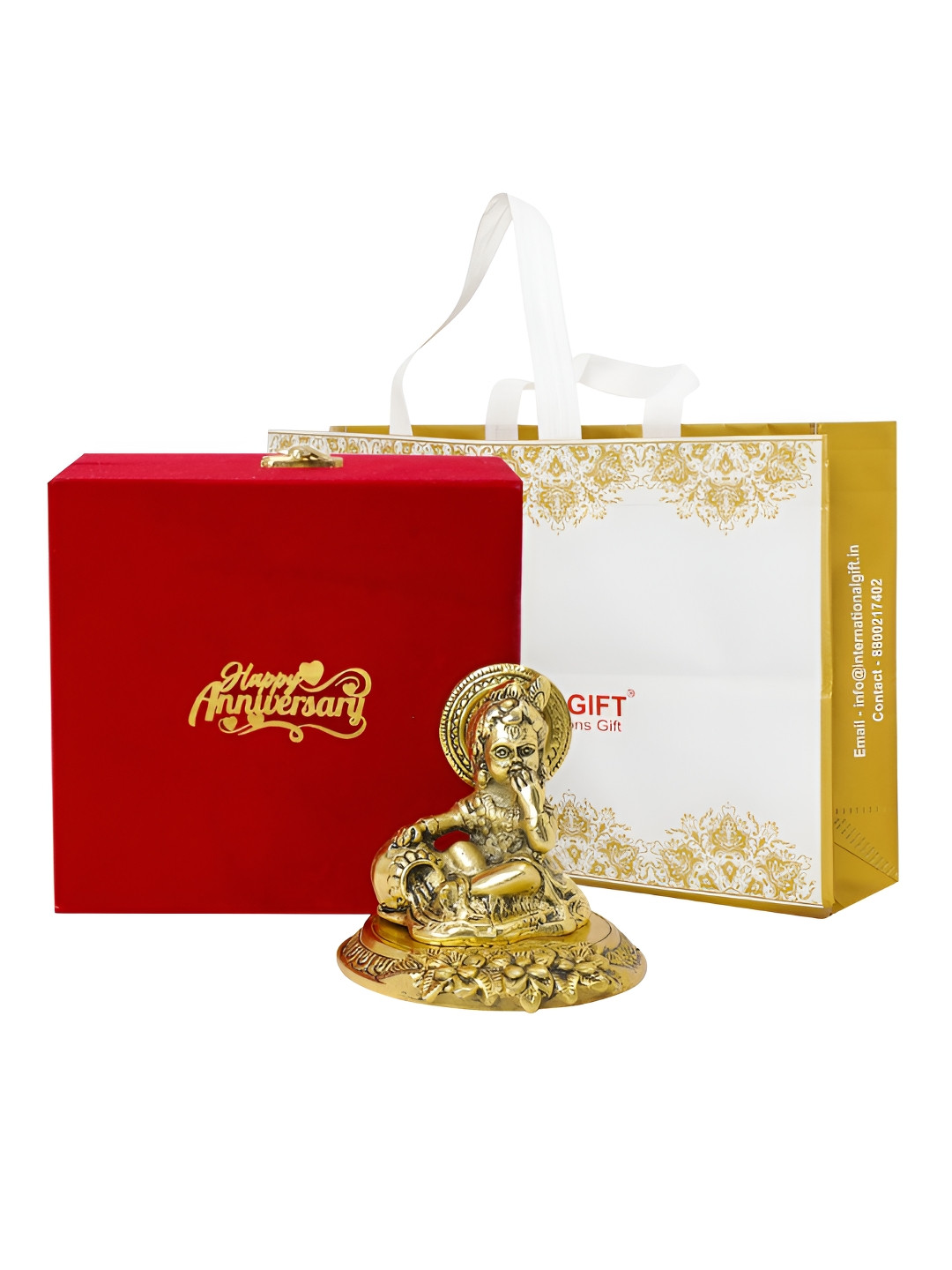 

INTERNATIONAL GIFT Gold-Toned Laddu Gopal Idol with Happy Anniversary Tag & Velvet Box