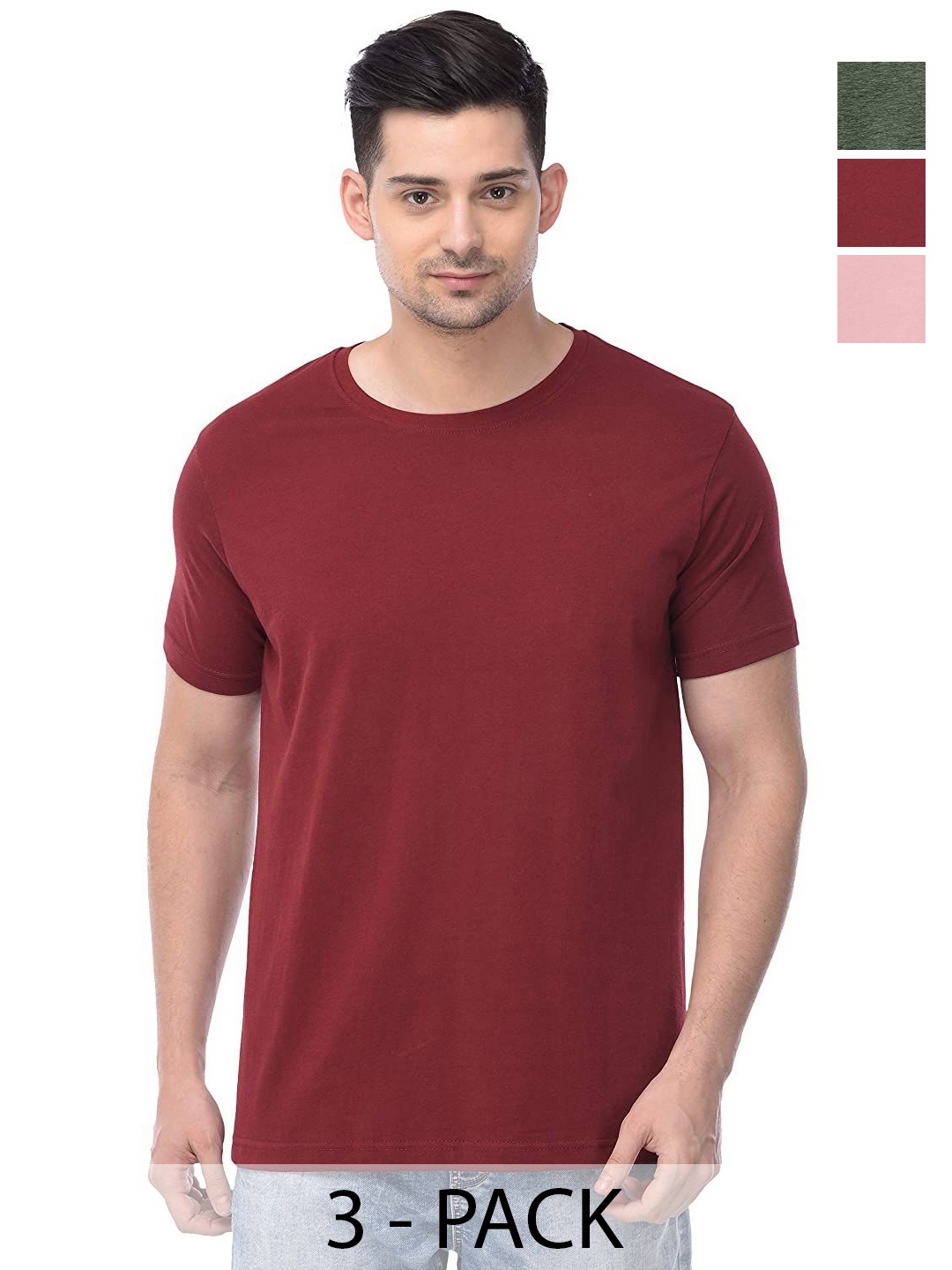 

COLOR CAPITAL Unisex Pack Of 3 Cotton T-Shirts, Maroon