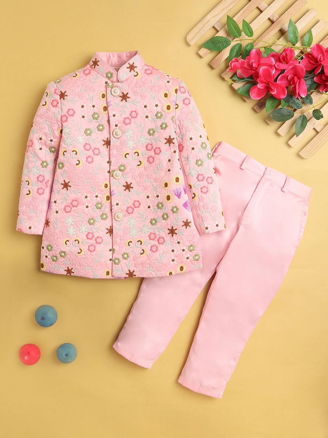 

BAESD Boys Jodhpuri Coat with Trousers, Pink