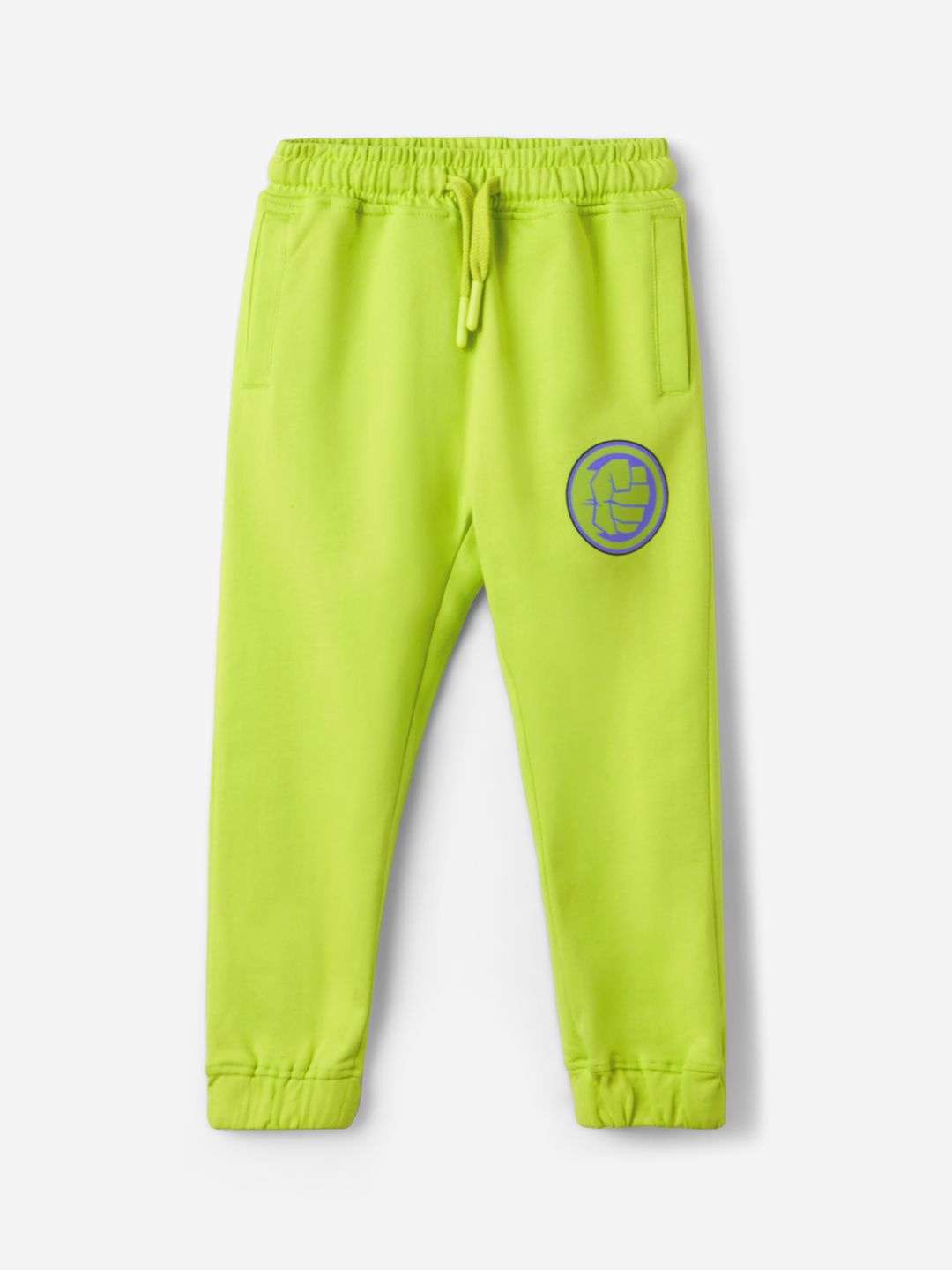 

The Souled Store Hulk: Time To Smash Boys Mid-Rise Pure Cotton Joggers, Lime green